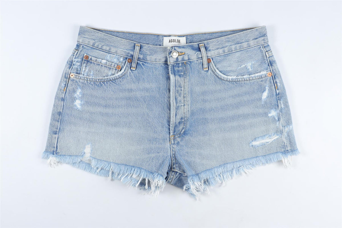 AGOLDE BLUE HIGH RISE DENIM SHORTS W30 UK 12