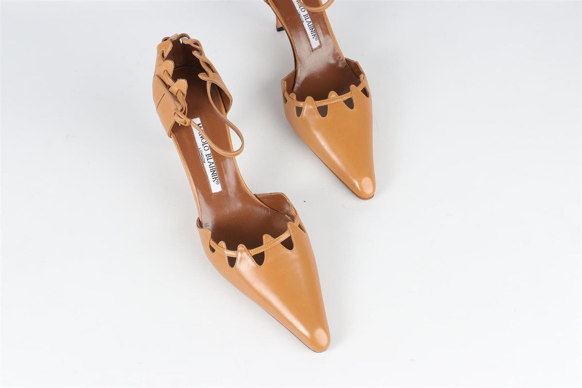 MANOLO BLAHNIK TAN VINTAGE LEATHER PUMPS EU 37.5 UK 4.5 US 7.5