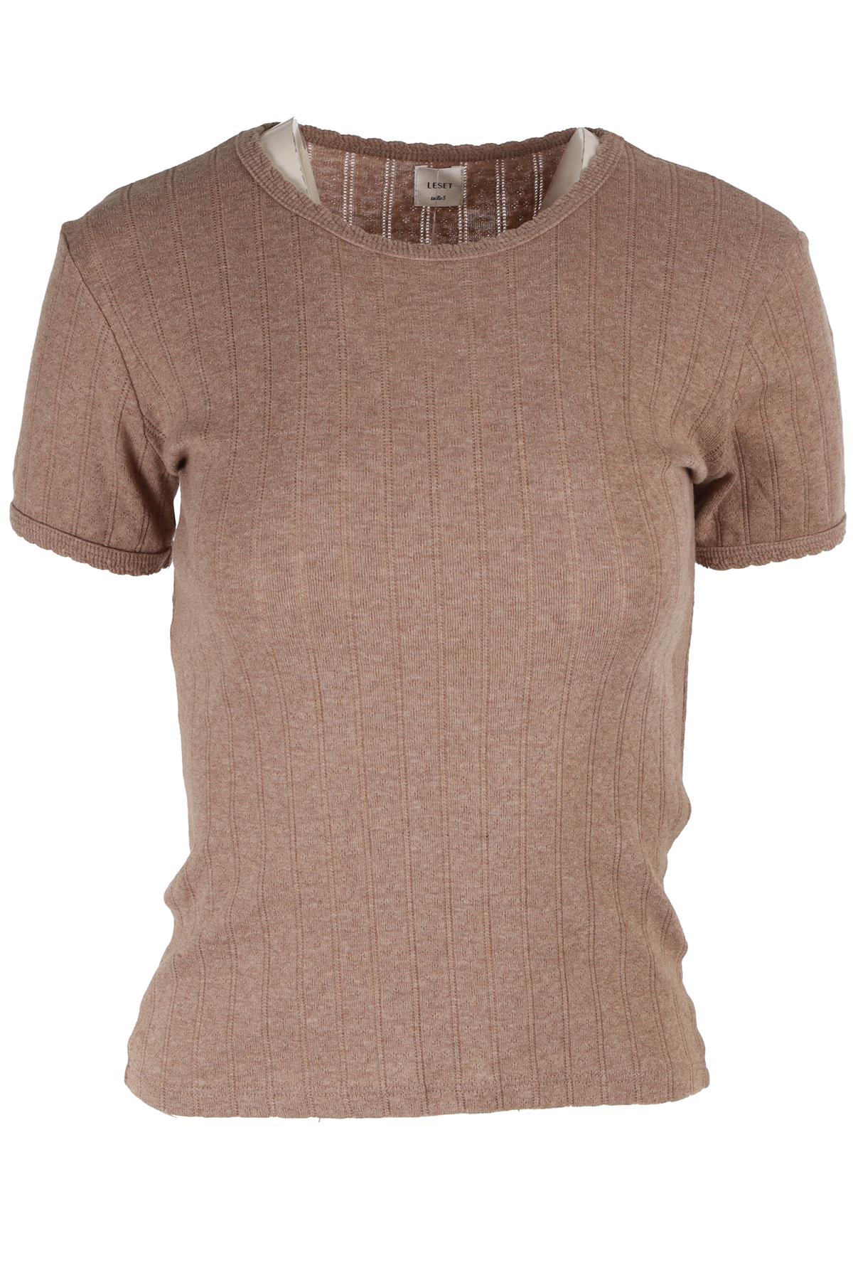 LESET BROWN COTTON T-SHIRT SMALL