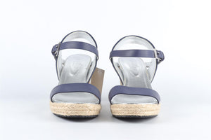 HOGAN NAVY LEATHER WEDGE SANDALS EU 38 UK 5 US 8