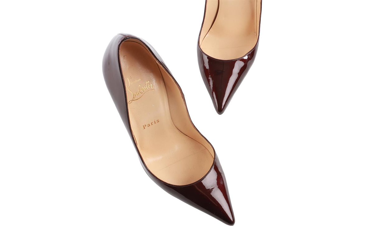 CHRISTIAN LOUBOUTIN BURGUNDY PATENT LEATHER PUMPS EU 38 UK 5 US 8