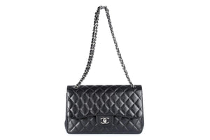 CHANEL BLACK 2011 CLASSIC DOUBLE FLAP JUMBO QUILTED CAVIAR LEATHER SHOULDER BAG