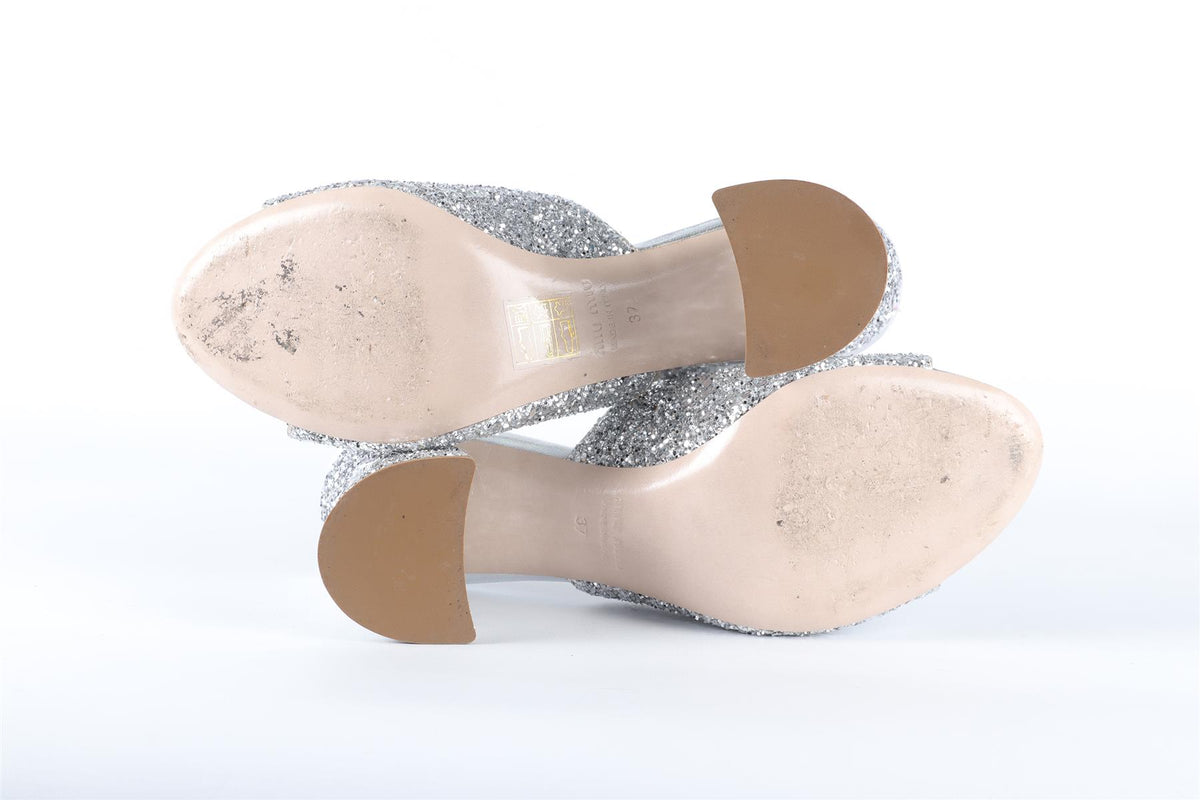 MIU MIU SILVER GLITTER MULES