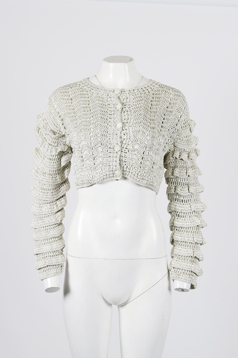 LOVESHACKFANCY CROPPED CROCHET KNIT CARDIGAN MEDIUM