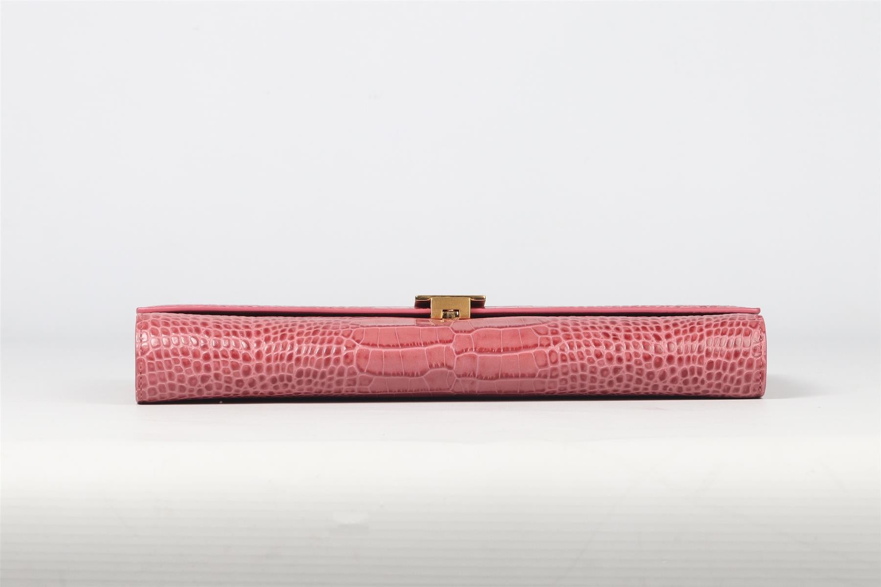 SMYTHSON OF BOND STREET PINK CROC EFFECT LEATHER TRAVEL WALLET