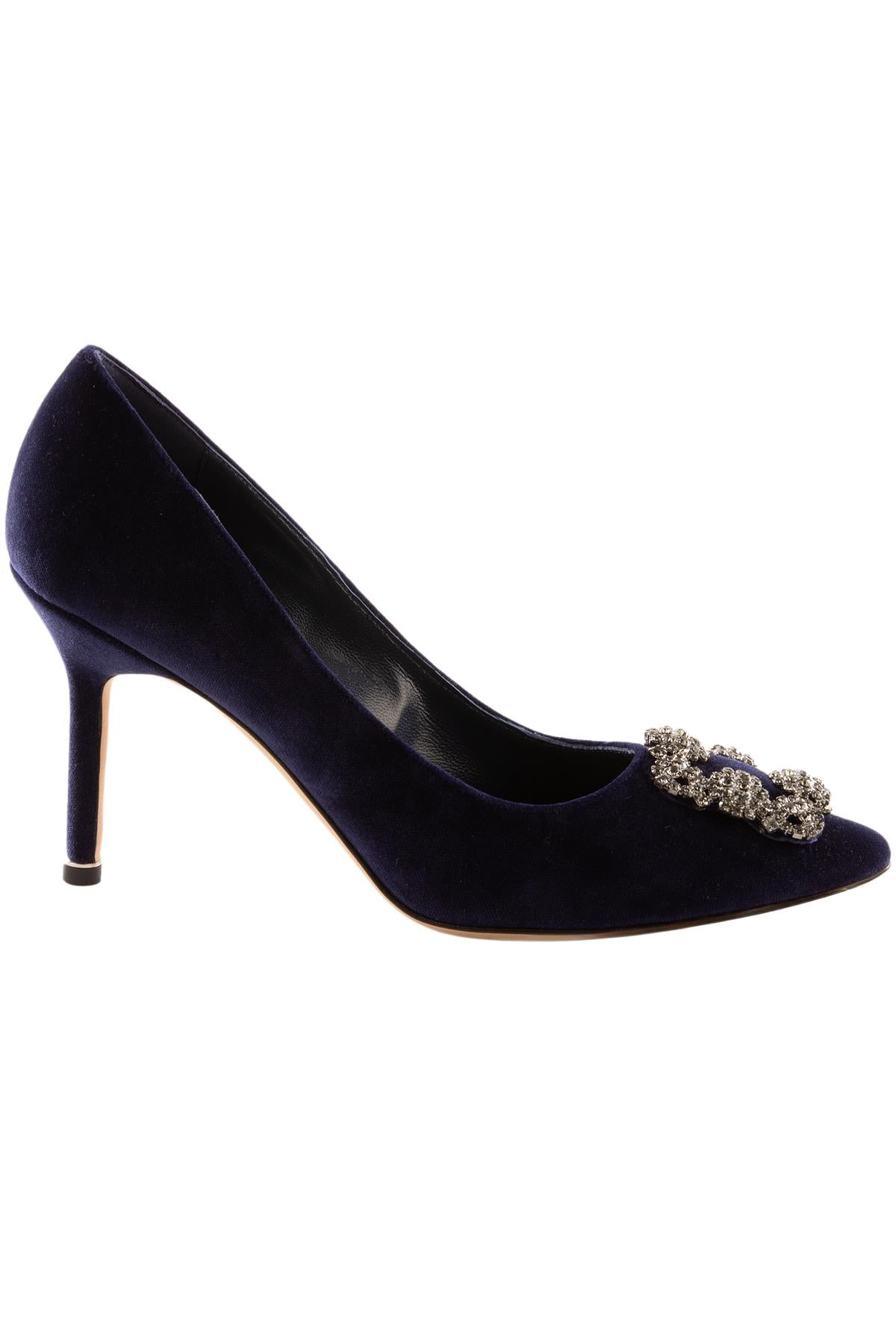 MANOLO BLAHNIK BLUE HANGISI VELVET PUMPS EU 39