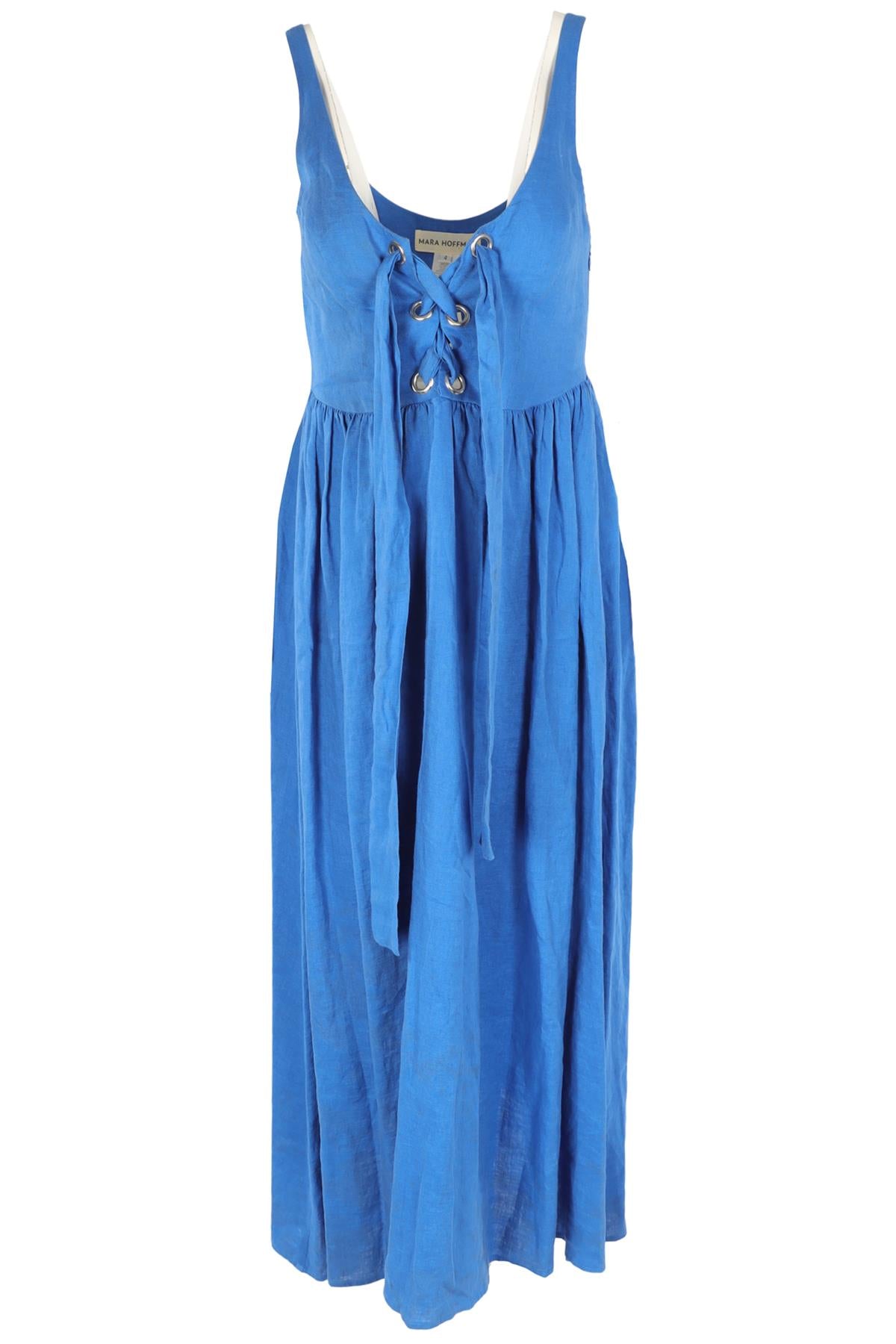MARA HOFFMAN BLUE LINEN MIDI DRESS US 4 UK 8