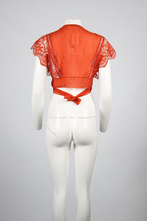 ALBERTA FERRETTI CROPPED LACE AND SILK TOP MEDIUM