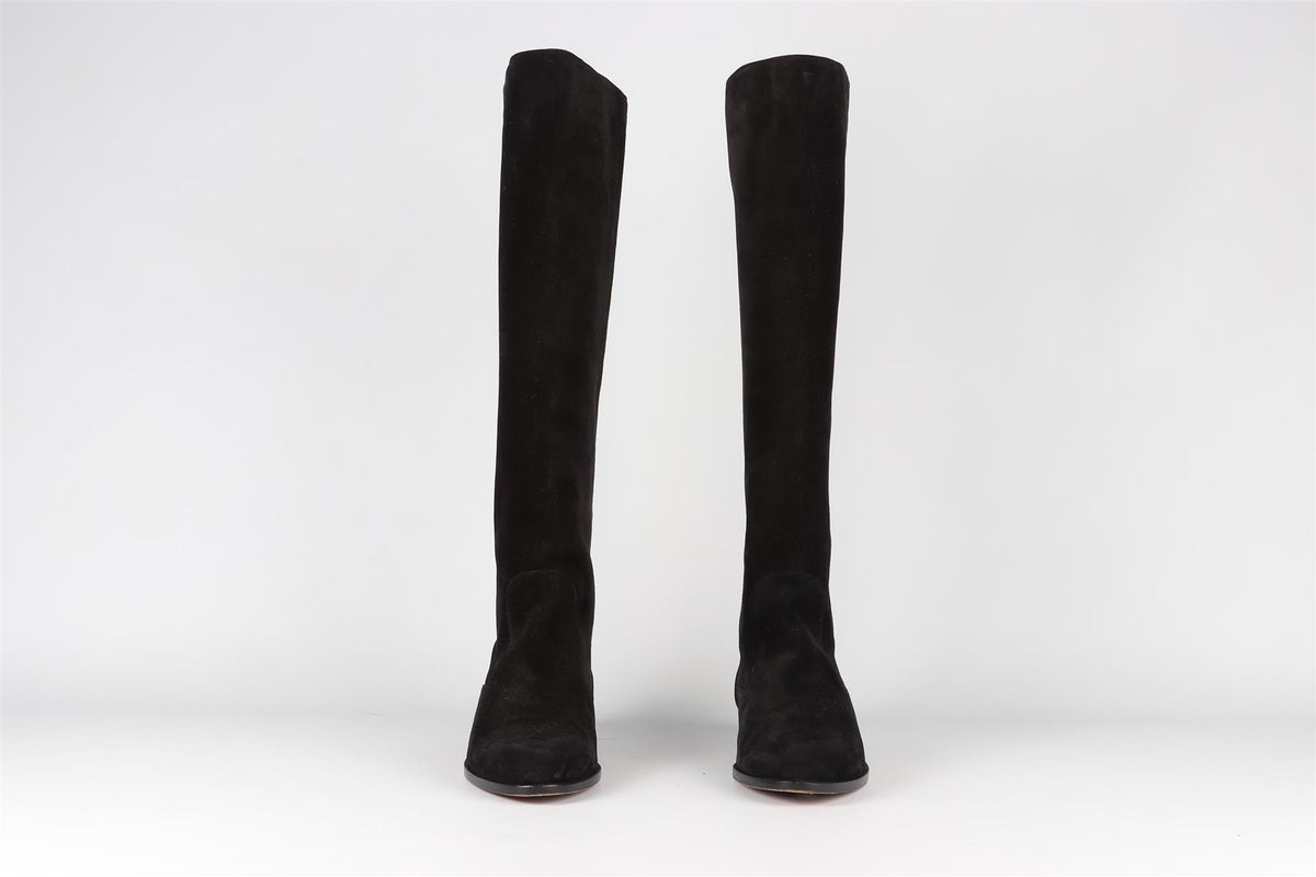 MANOLO BLAHNIK BLACK VINTAGE SUEDE KNEE HIGH BOOTS EU 38 UK 5 US 8