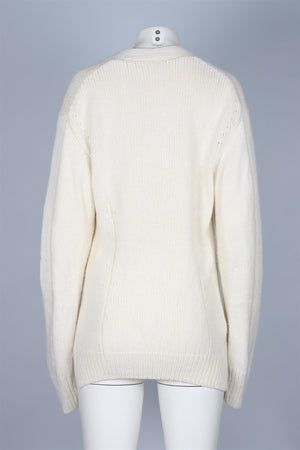 HELMUT LANG IVORY WOOL BLEND CARDIGAN LARGE