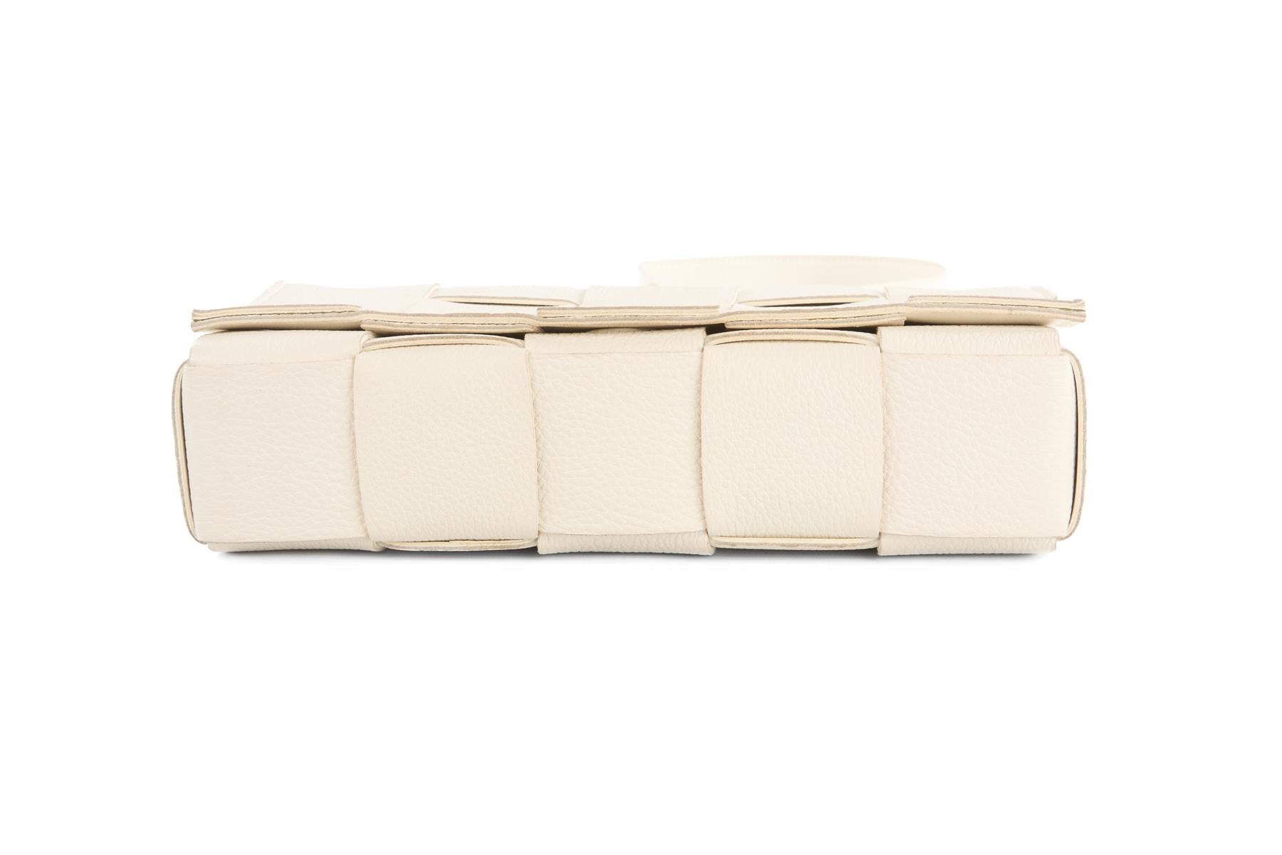 BOTTEGA VENETA WHITE CASSETTE SMALL INTRECCIATO LEATHER SHOULDER BAG