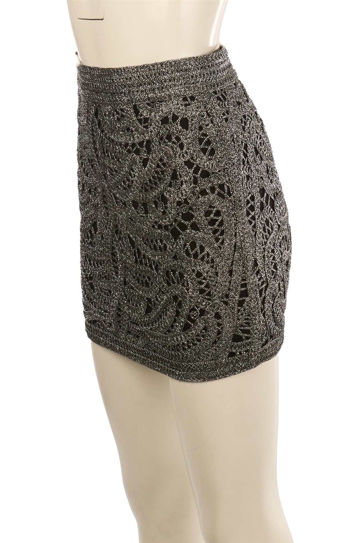 MAJE SILVER KNIT MINI SKIRT FR 36 UK 8