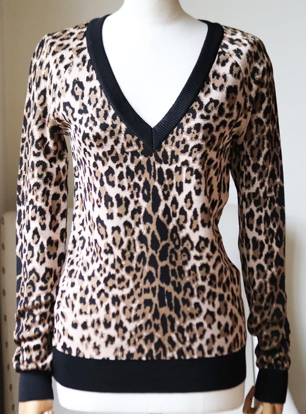 BALMAIN LEOPARD PRINT JACQUARD KNIT SWEATER FR 38 UK 10