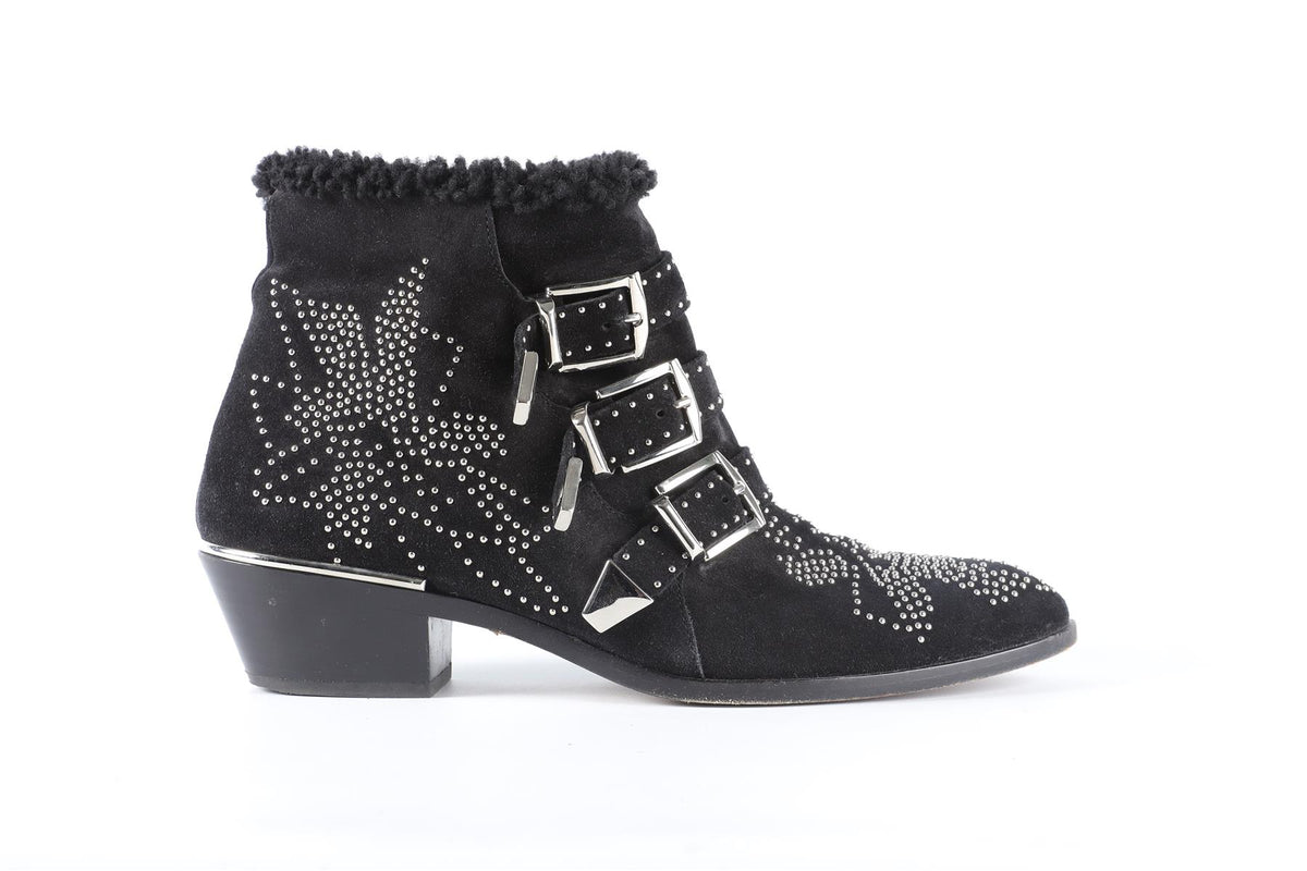 CHLOÉ BLACK SUSANNA SUEDE ANKLE BOOTS EU 39 UK 6 US 9