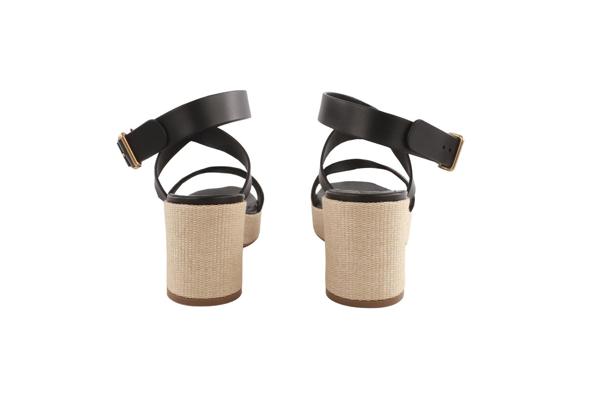 BLACK DWAY RAFFIA PLATFORM SANDALS