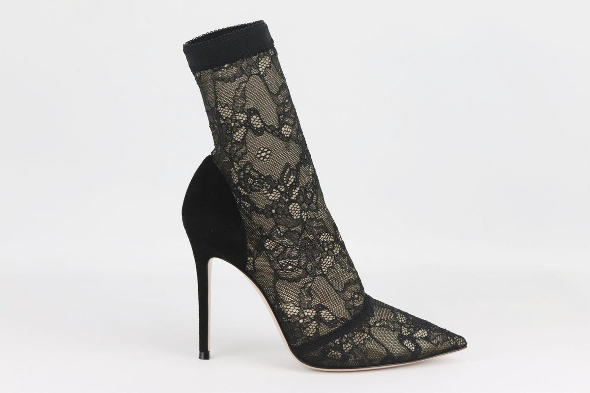 GIANVITO ROSSI STRETCH LACE AND SUEDE ANKLE BOOTS EU 38 UK 5 US 8