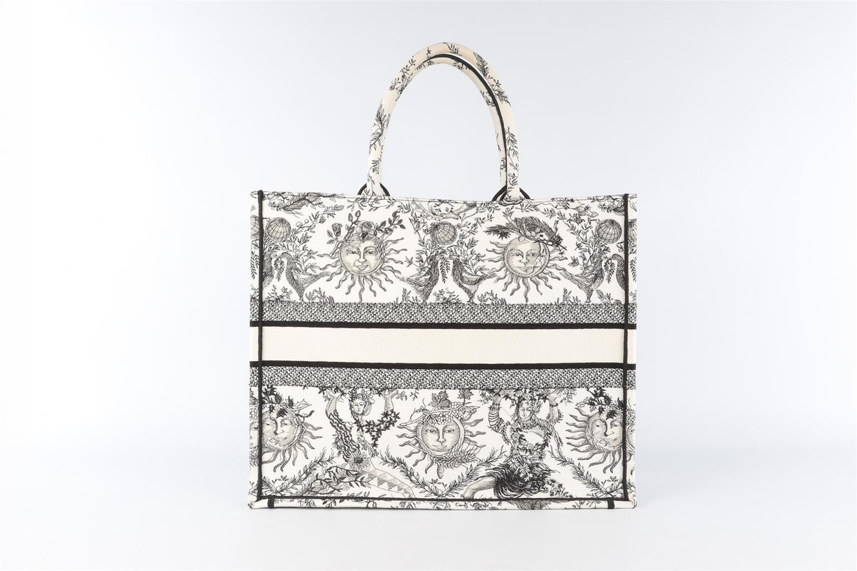 CHRISTIAN DIOR WHITE BOOK LARGE TOILE DE JOUY SOLEIL CANVAS TOTE BAG