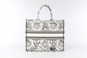 CHRISTIAN DIOR WHITE BOOK LARGE TOILE DE JOUY SOLEIL CANVAS TOTE BAG