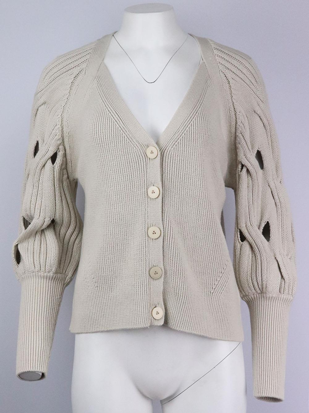 JONATHAN SIMKHAI CABLE KNIT WOOL AND COTTON BLEND CARDIGAN SMALL