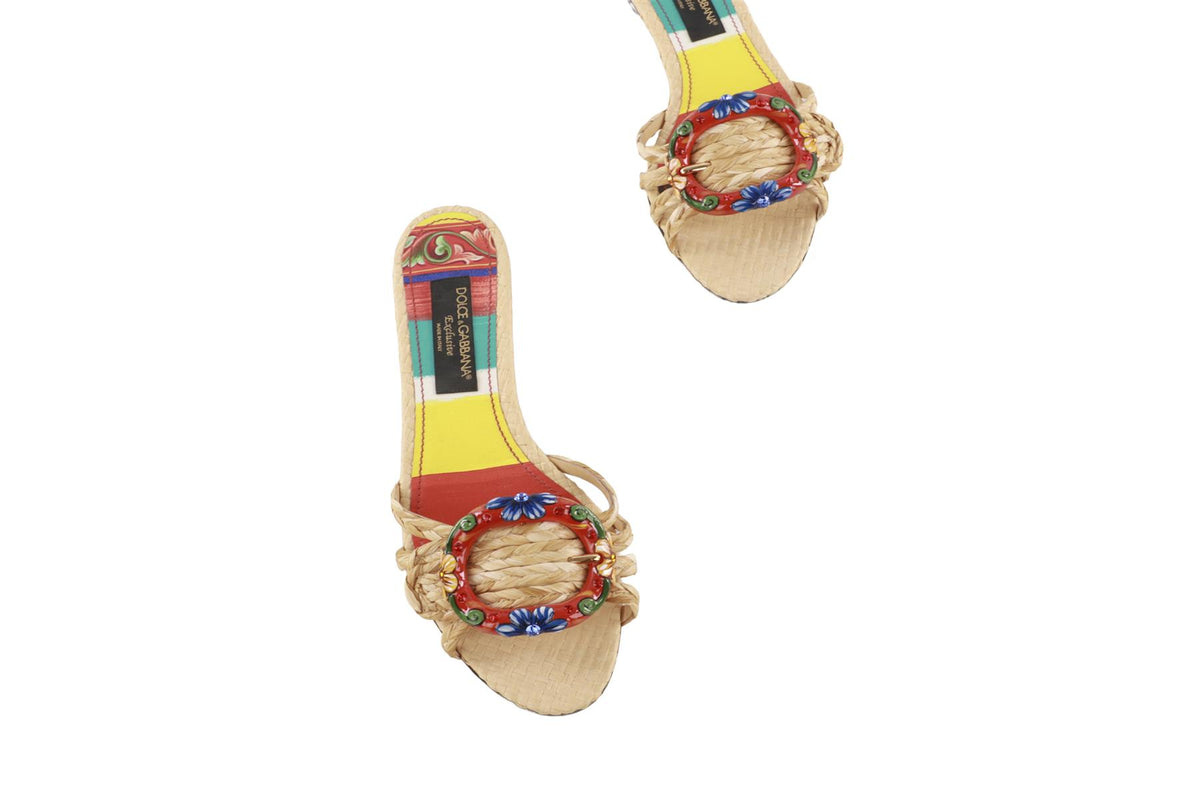 DOLCE & GABBANA BEIGE RAFFIA SANDALS EU 40 UK 7 US 10