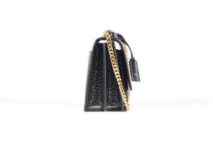 SAINT LAURENT BLACK SUNSET MEDIUM CROC EFFECT LEATHER SHOULDER BAG