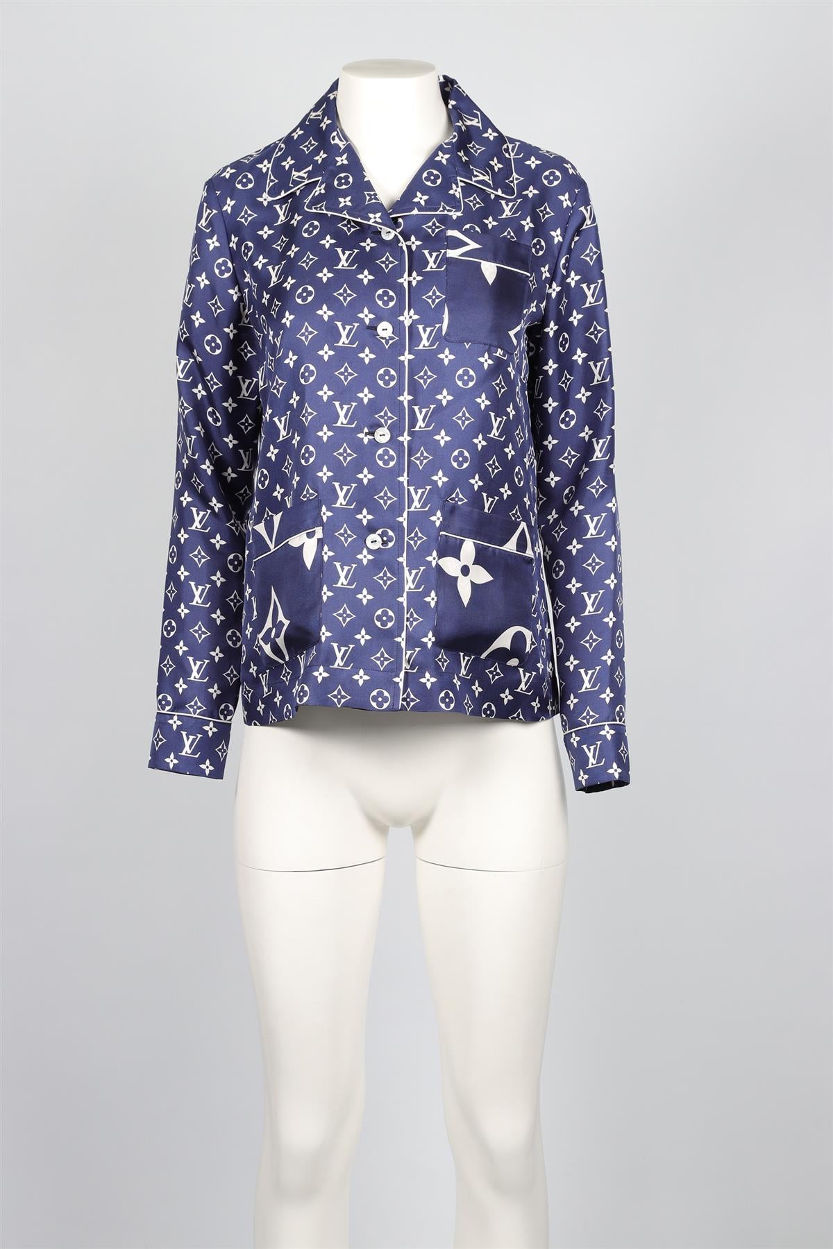 LOUIS VUITTON BLUE MONOGRAM SILK SHIRT FR 38 UK 10