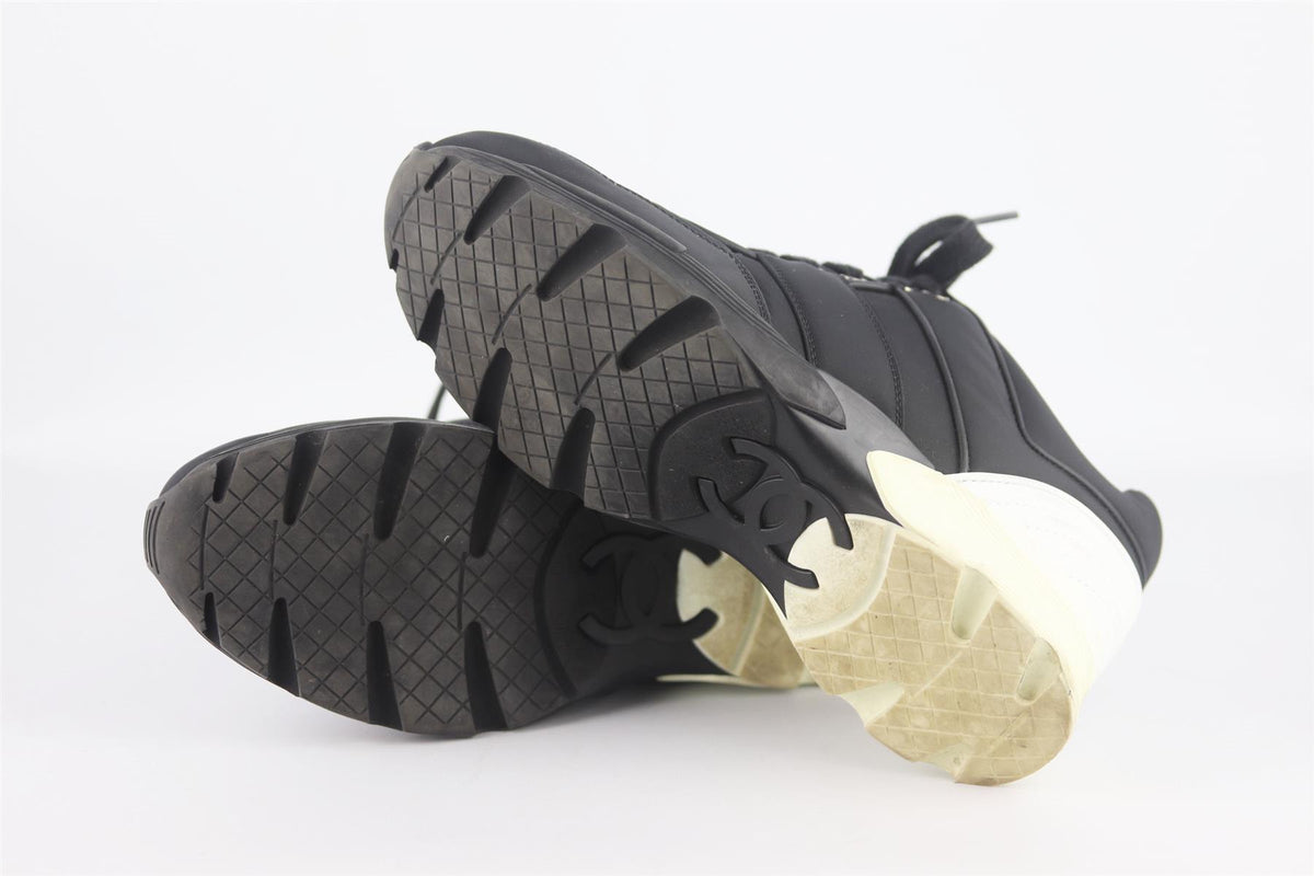 CHANEL LEATHER TRIMMED SATIN SNEAKERS EU 38.5 UK 5.5 US 8.5