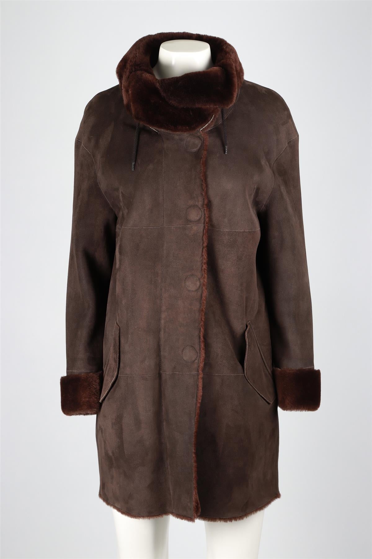 AKRIS BROWN SHEARLING AND SUEDE COAT FR 44 UK 16
