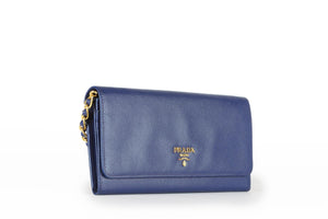 PRADA BLUE WALLET ON CHAIN LEATHER SHOULDER BAG