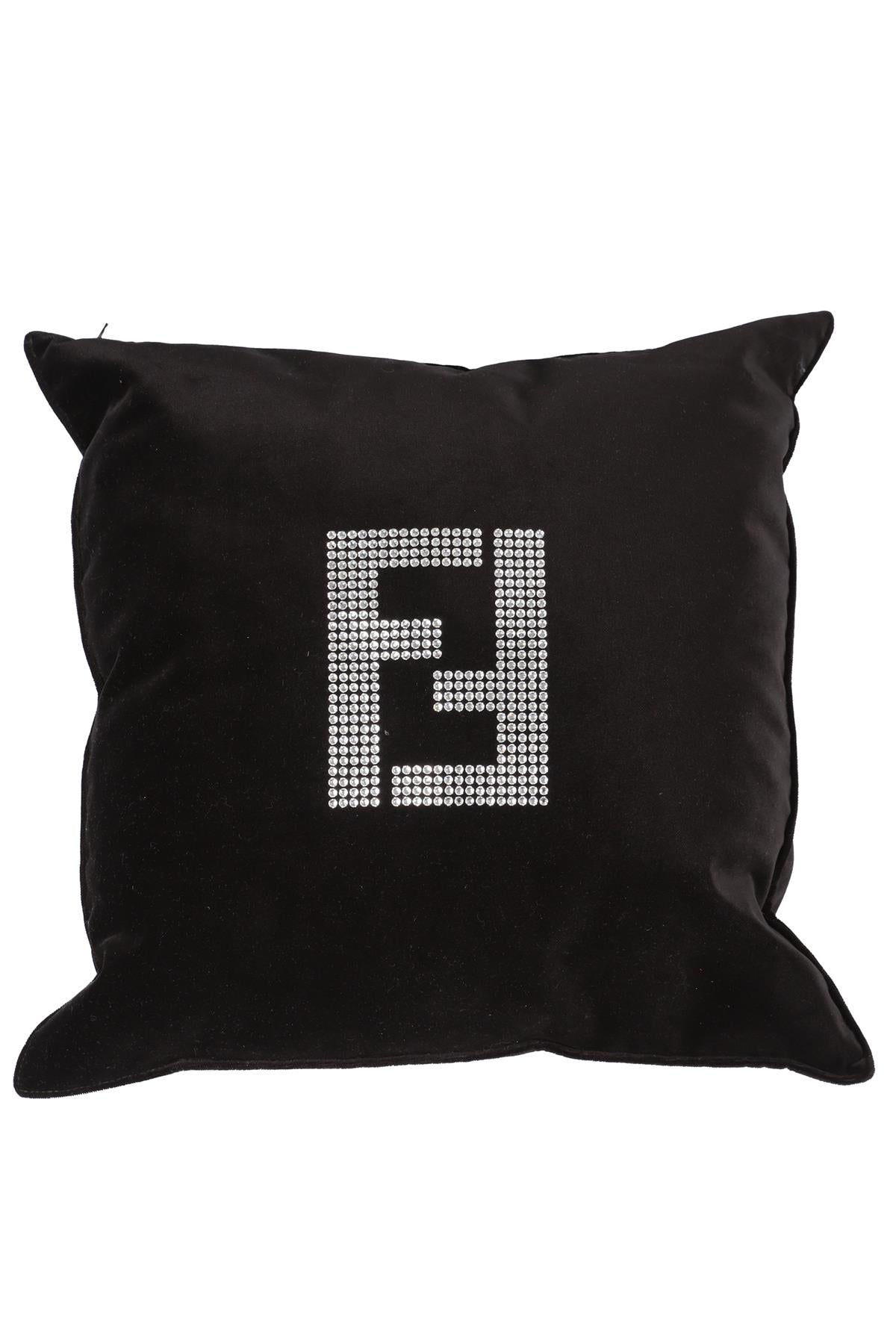 FENDI BLACK FF CRYSTAL AND VELVET CUSHION
