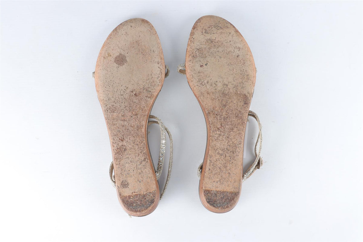 JIMMY CHOO SILVER GLITTER SANDALS EU 38.5 UK 5.5 US 8.5