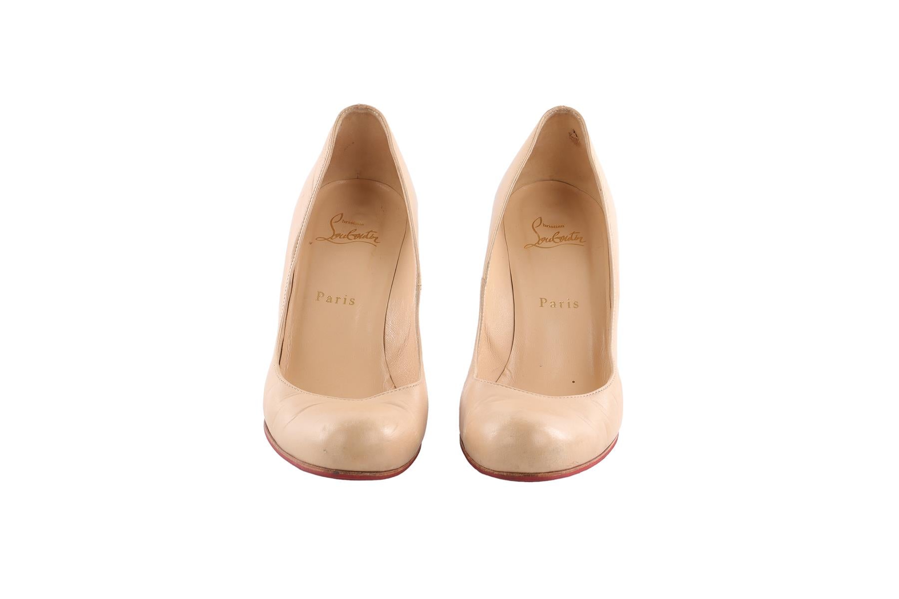 CHRISTIAN LOUBOUTIN BEIGE LEATHER WEDGE PUMPS EU 38