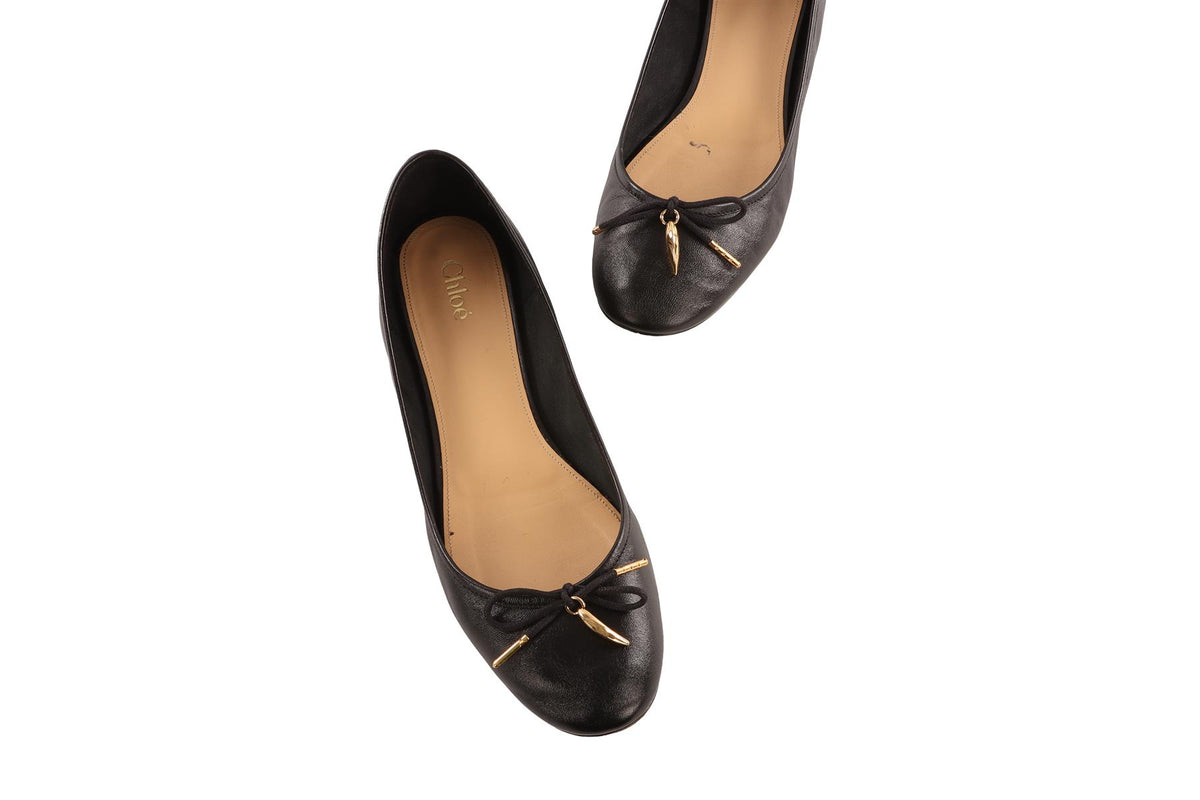CHLOÉ BLACK LEATHER BALLET FLATS EU 38.5 UK 5.5