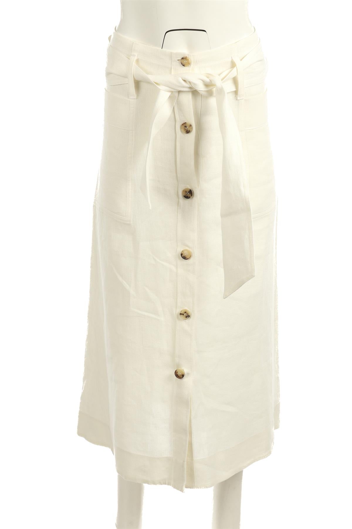 LE KASHA WHITE LINEN MIDI SKIRT SMALL