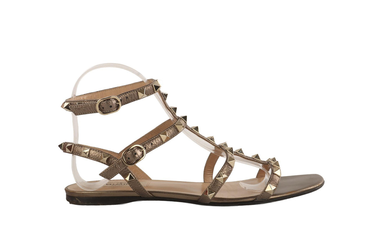VALENTINO GARAVANI BRONZE ROCKSTUD LEATHER SANDALS EU 39 UK 6 US 9