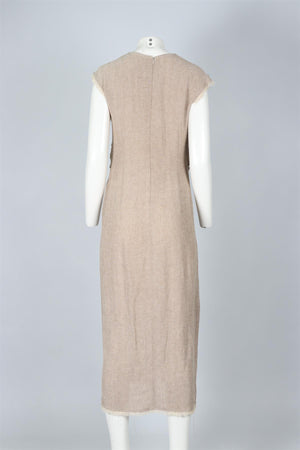 DUSAN BEIGE LINEN MIDI DRESS IT 42 UK 10