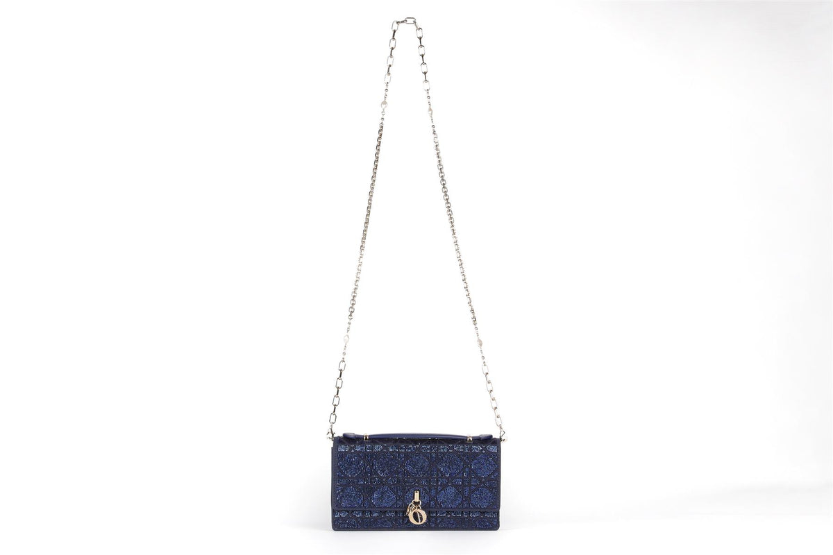 CHRISTIAN DIOR BLUE MY DIOR MINI BEAD AND SATIN CLUTCH