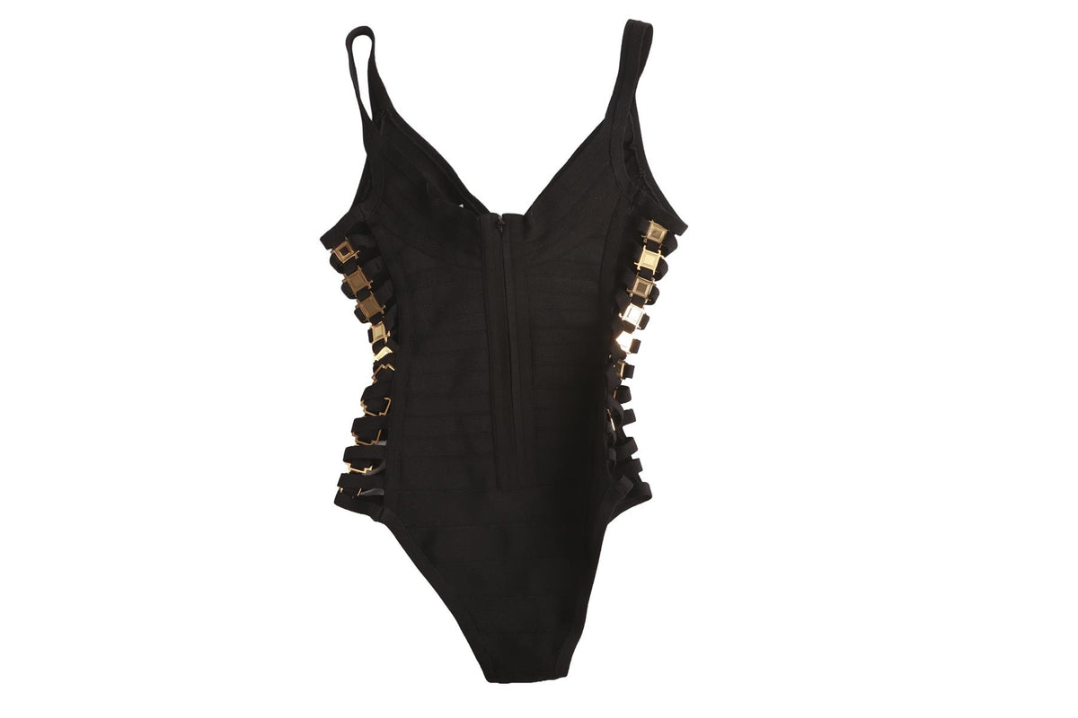 HERVE LEGER BLACK BANDAGE BODYSUIT XSMALL