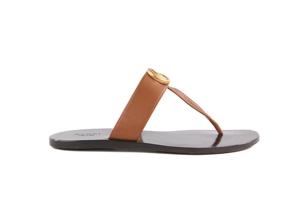 GUCCI BROWN GG LEATHER THONG SANDALS EU 38.5 UK 5.5 US 8.5
