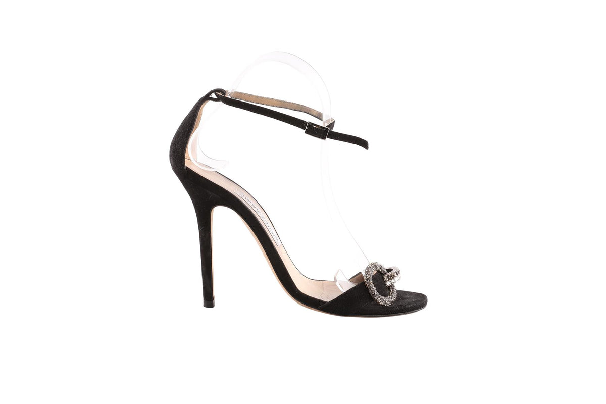 JIMMY CHOO BLACK SUEDE SANDALS EU 37 UK 4 US 7