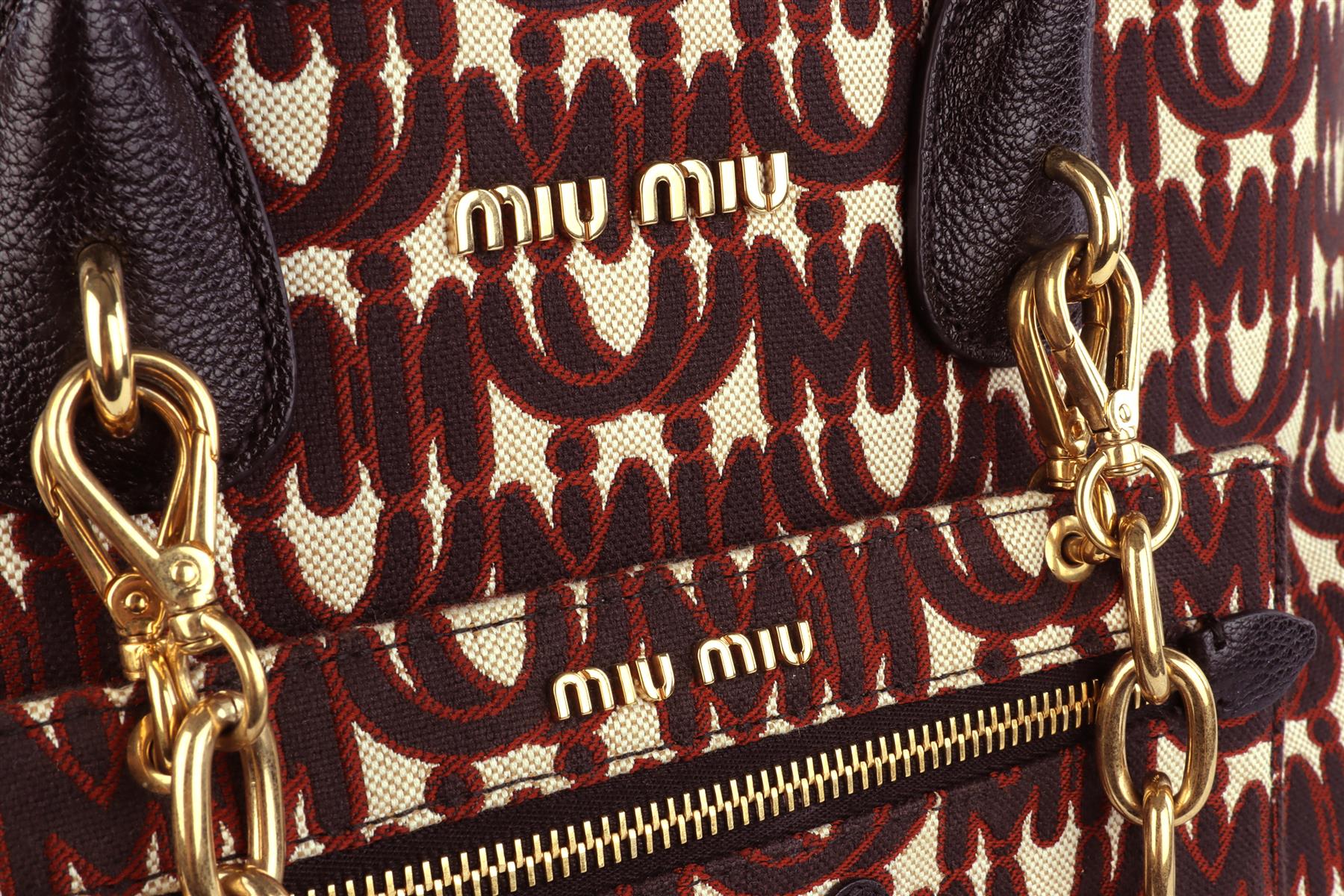 MIU MIU BLACK MADRAS JACQUARD TOTE BAG