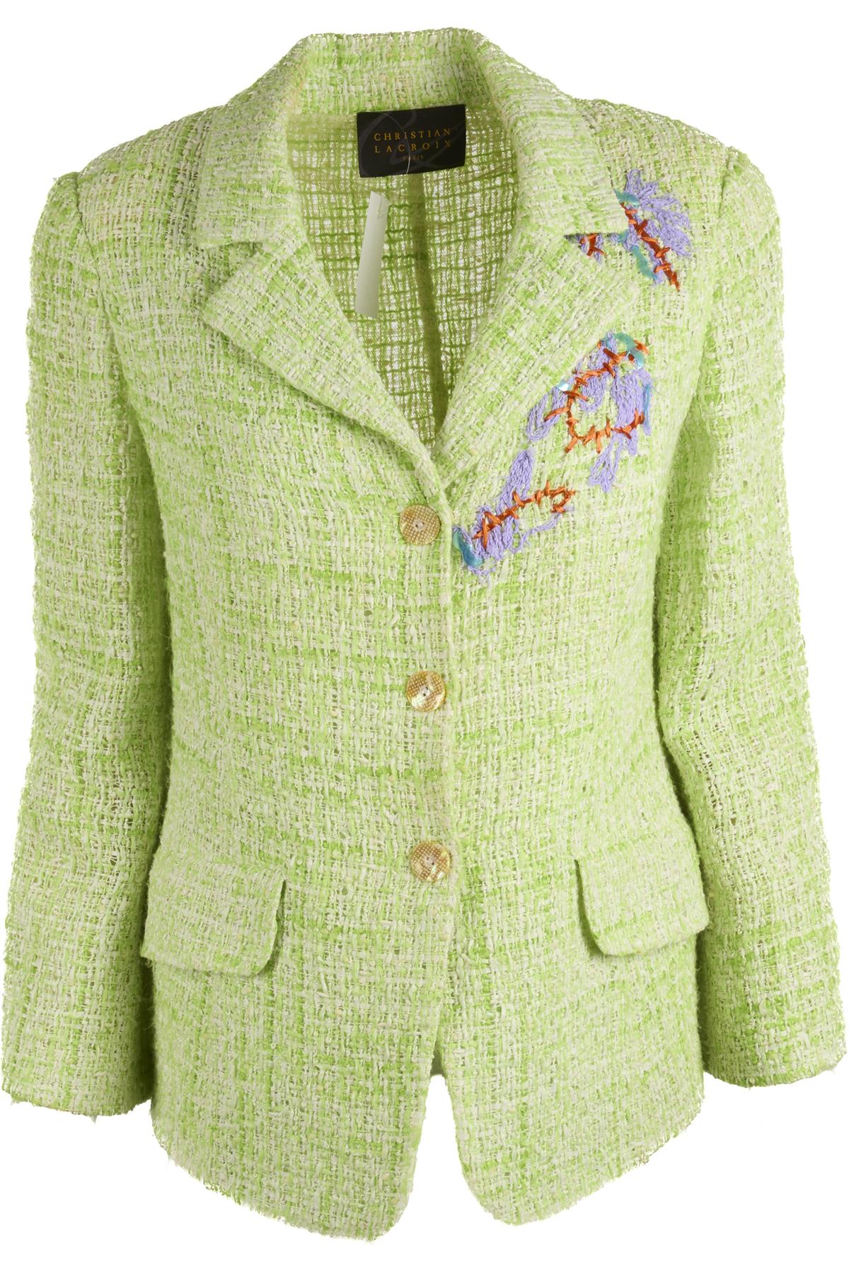 CHRISTIAN LACROIX GREEN VINTAGE TWEED BLAZER UK 8