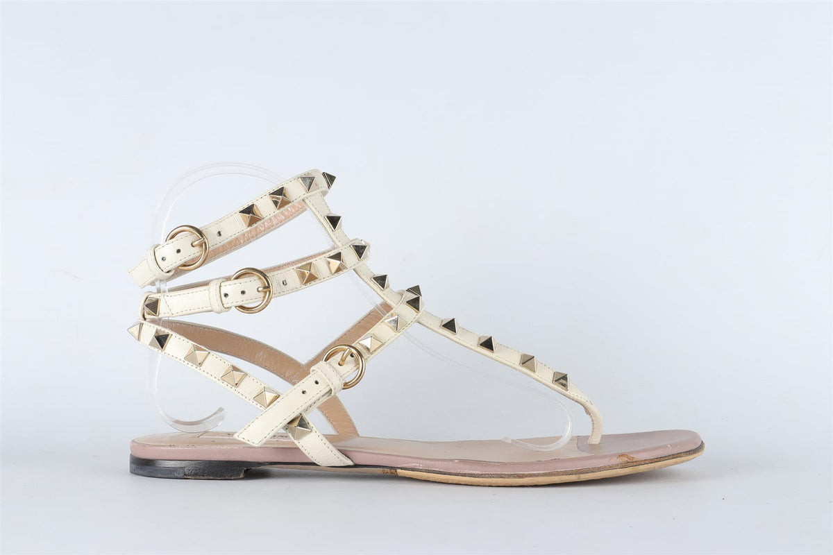 VALENTINO GARAVANI CREAM ROCKSTUD LEATHER SANDALS EU 38 UK 5 US 8