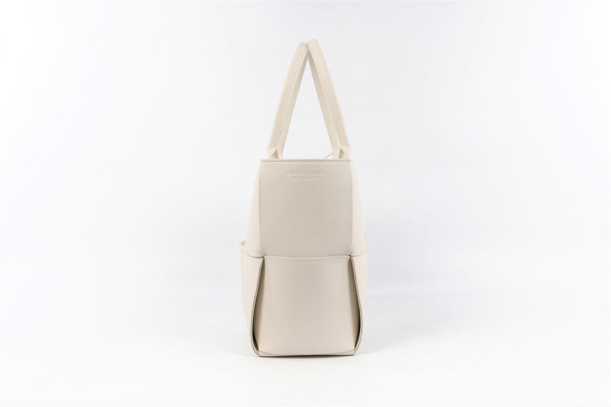 BOTTEGA VENETA WHITE ARCO INTRECCIATO LEATHER TOTE BAG