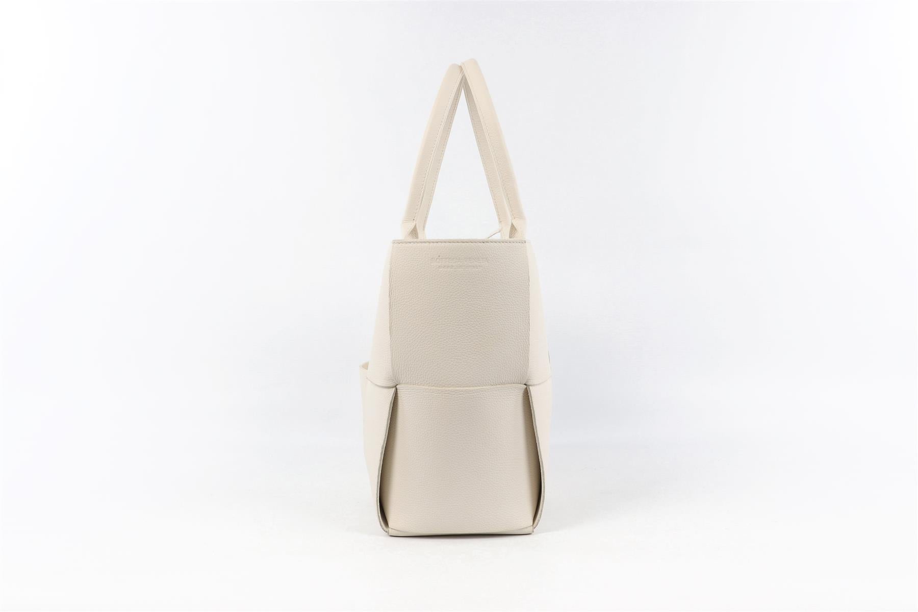 BOTTEGA VENETA WHITE ARCO INTRECCIATO LEATHER TOTE BAG