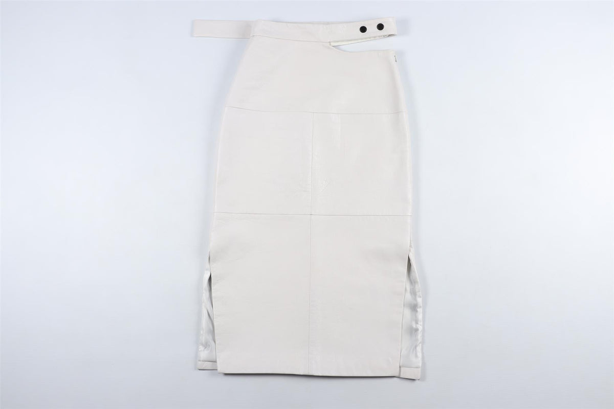 EUDON CHOI WHITE LEATHER MIDI SKIRT US 2 UK 6