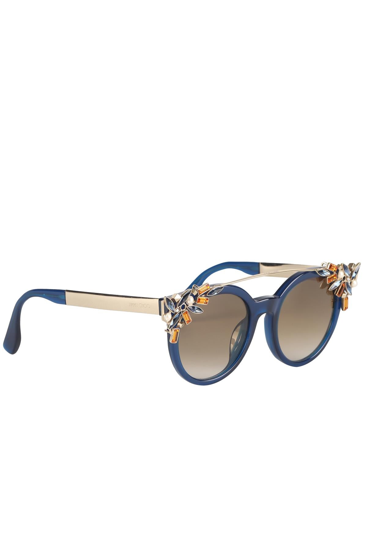 JIMMY CHOO BLUE ROUND FRAME ACETATE SUNGLASSES