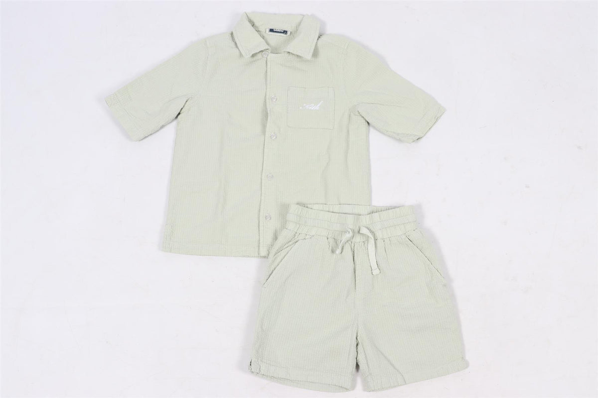 KITH GREEN KIDS BOYS COTTON SHIRT AND SHORTS SET 6-7 YEARS