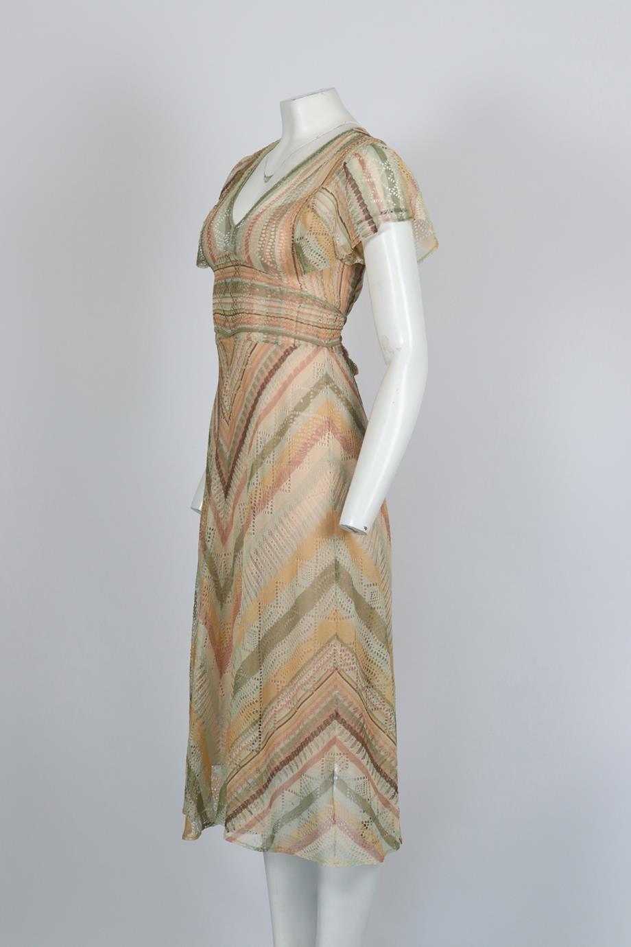 VALENTINO STRIPED SILK MIDI DRESS SMALL