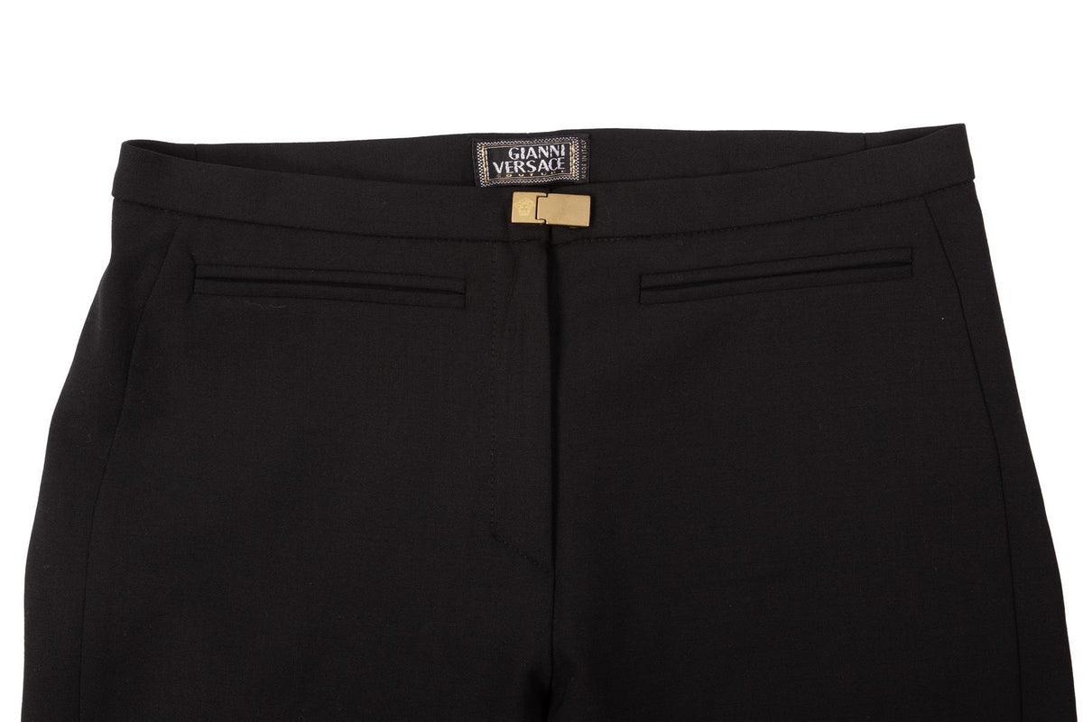 GIANNI VERSACE BLACK VINTAGE WOOL STRAIGHT LEG PANTS XSMALL